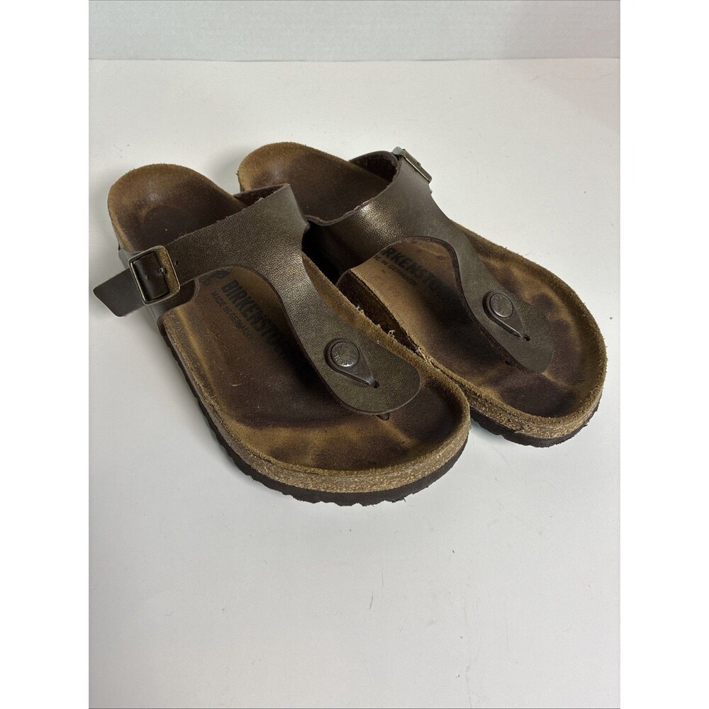 Birkenstock Gizeh Bronze Brown Leather Thong Strap Sandals Women Sz 37 Us 7 - Picture 1 of 11